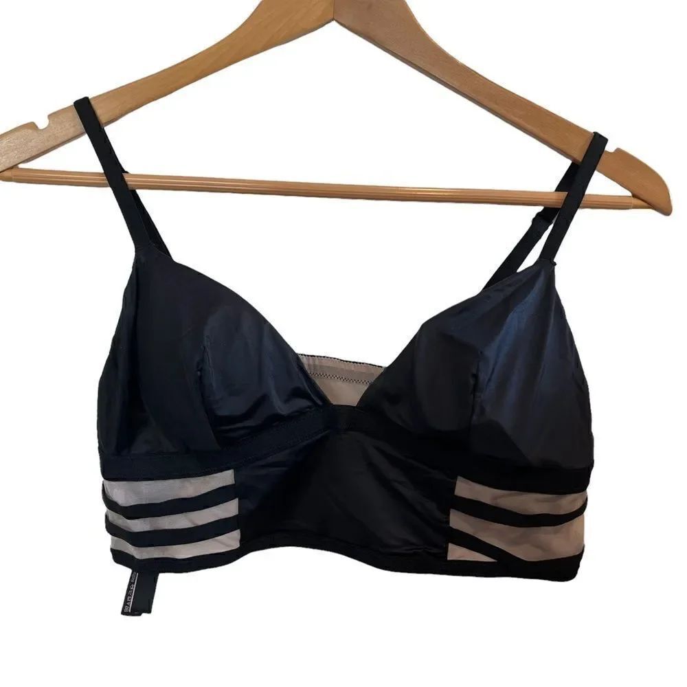 Victoria’s Secret Longline Satin Mesh Black Bralette size M